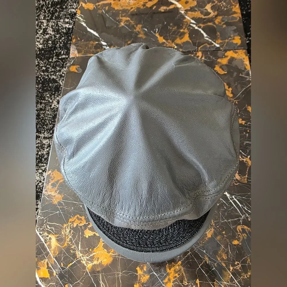 Vtg Gray Leather Fiddler Greek Fisherman Sailor Newsboy Driver Cap M - Picture 4 of 14